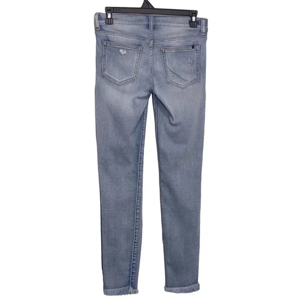 SP Black Label Frayed Skinny Distressed Blue Wash Straight Denim Jeans - Picture 4 of 8